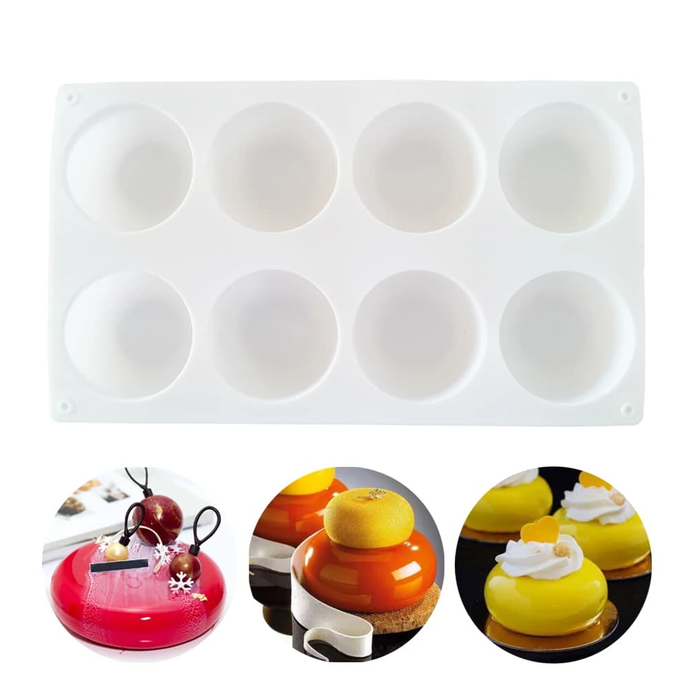 8 Cavity Round Cake Cake Mold for Chocolate Mousse DIY Jelly Pudding Ice Cream Dessert Bread Bakeware Pan Tools