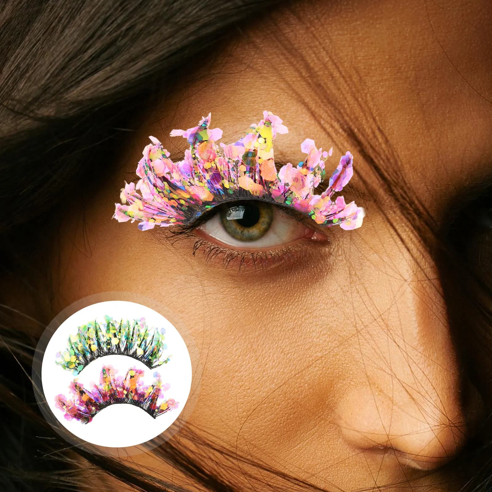 2 Paia di Ciglia Finte 3D Glitterate con Strass Colorati, Ciglia Voluminose per Feste, Palcoscenico, Cosplay, Trucco Scintillante
