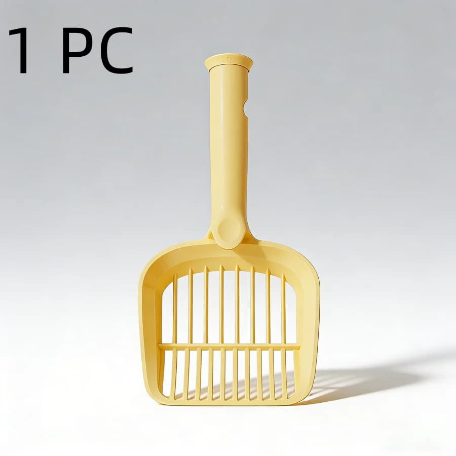 Paletta per lettiera per gatti 2-in-1 in plastica con manico lungo e sacchetto per rifiuti, design a doppio scomparto per la pulizia e lo smaltimento delle deiezioni degli animali domestici.