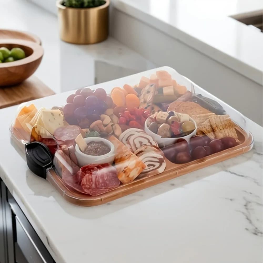 Wooden Partitioned Snack Tray Square Household Food Platter Kitchen Cutting Board Large Capacity for Serving Snacks Fruits