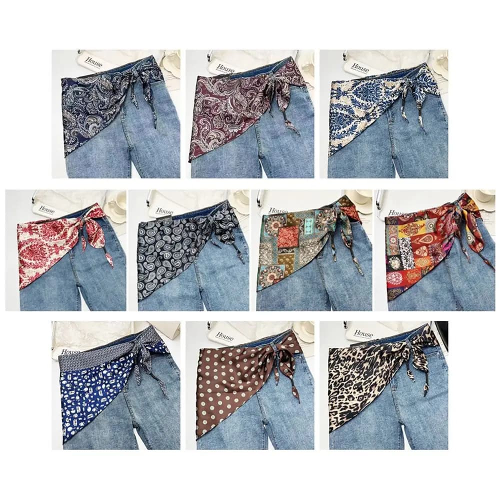 Imitation Silk Cashew Floral Silk Scarf Literary Style Versatile Accessory Women's Waist Scarf Shirt Extender Travel Accessory
