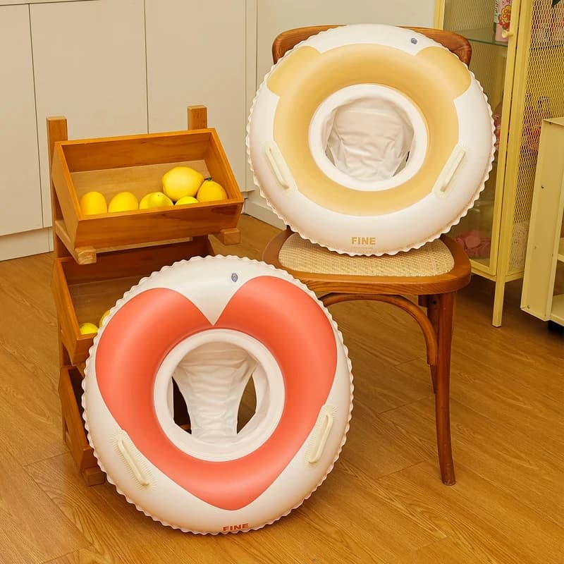 Korean Version Ins Love Children'S Swimming Seat Ring Retro Inflatable Teddy Bear With Sunshade Children'S Seat Cushion Ring