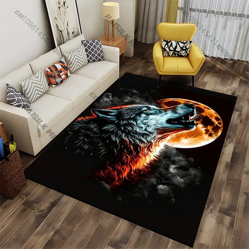 Carpet with wolf screaming at the moon, yoga mat, decoration for living room, baby mat, mat for crawling, carpet for play area