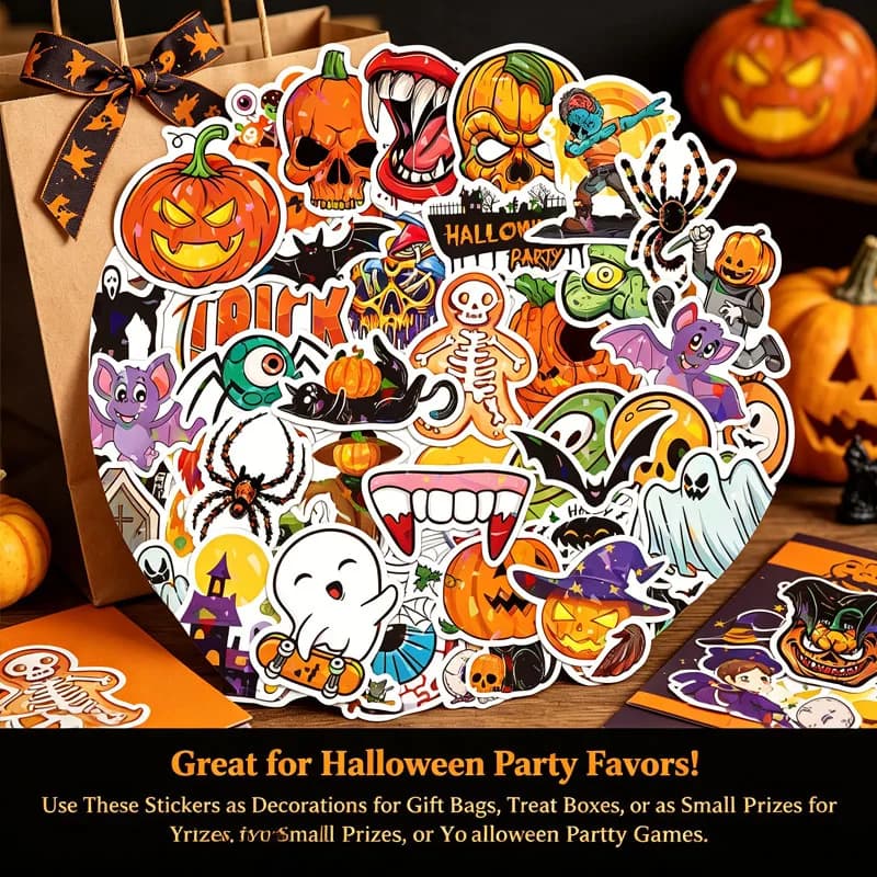100-200PCS Halloween Ghost Pumpkin Stickers Waterproof Vinyl Bulk Party Favors Decoration Gift for Water Bottles