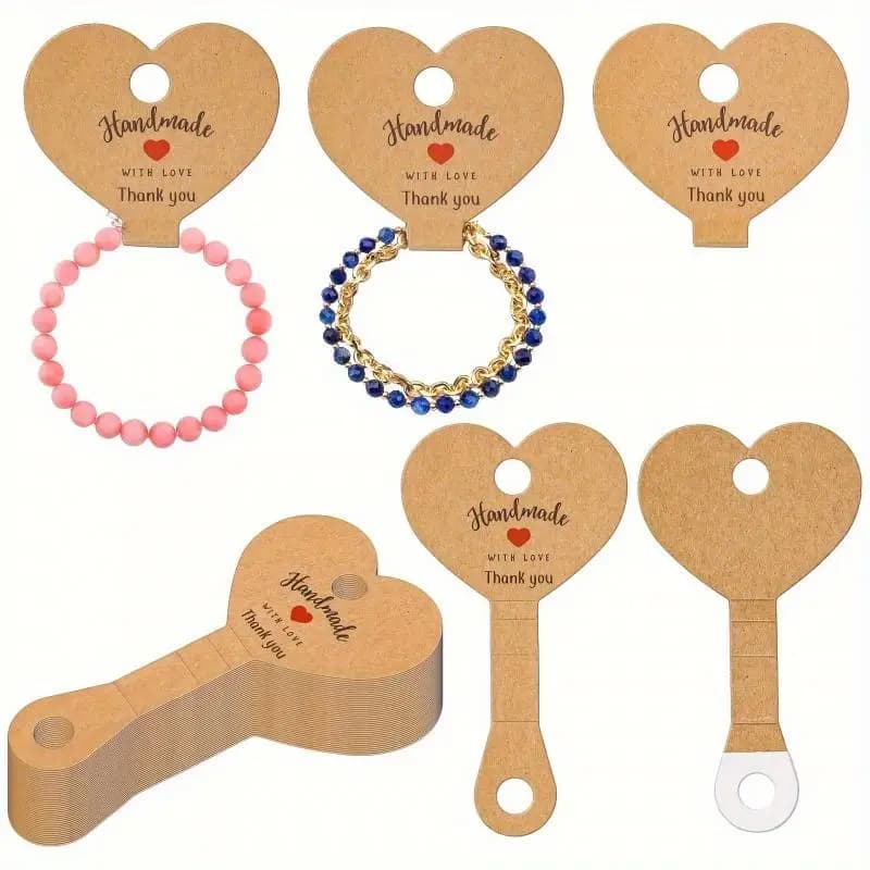 100 Etichette in Carta Similpelle alla Moda, Multi-Stile, con Adesivo, a Forma di Cuore, per Esposizione Gioielli e Collane, Ideali per Piccole Imprese