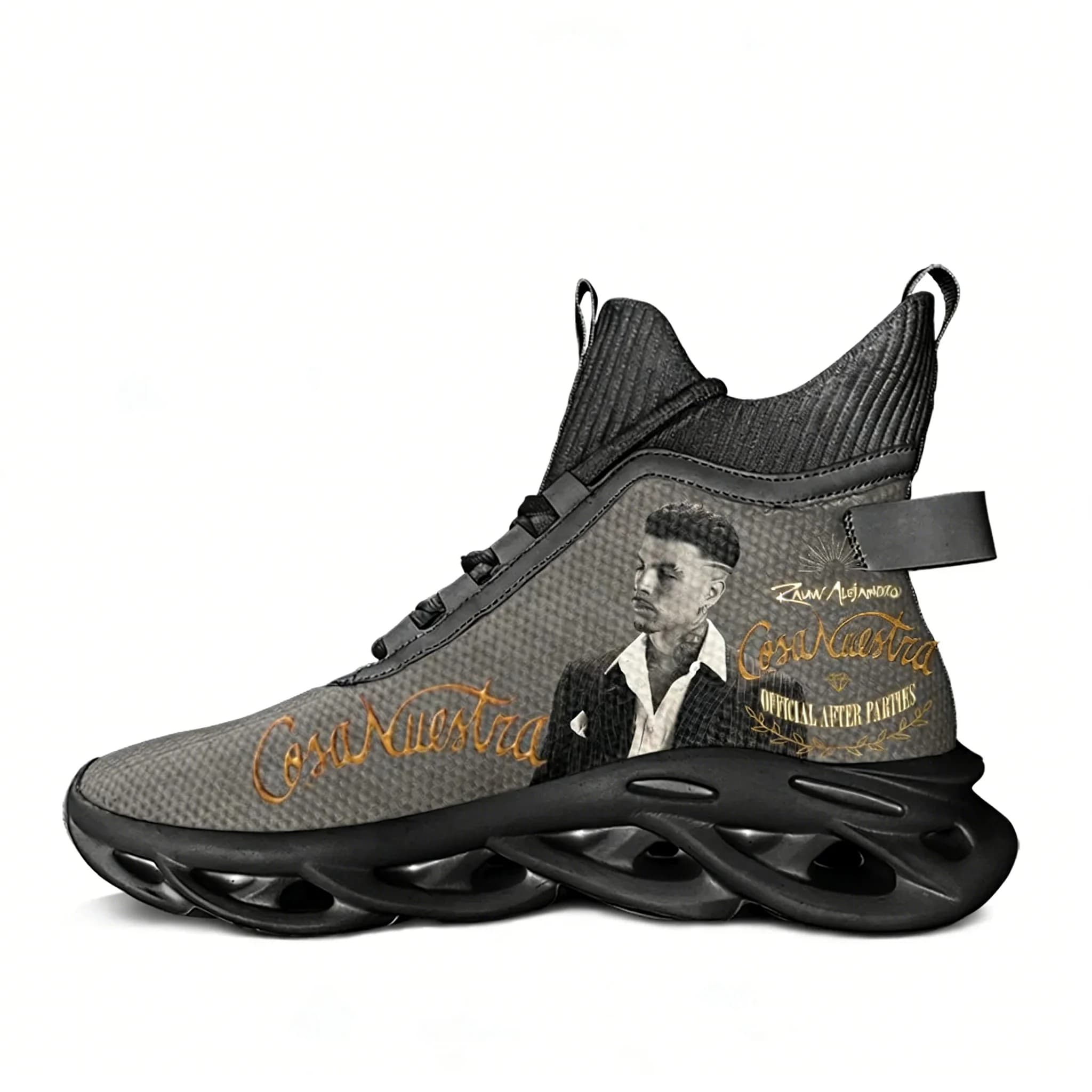 Sneakers alte Singer Rauw Alejandro Cosa Nuestra da uomo e da donna, scarpe sportive da trekking e da viaggio, scarpe da corsa, scarpe personalizzate