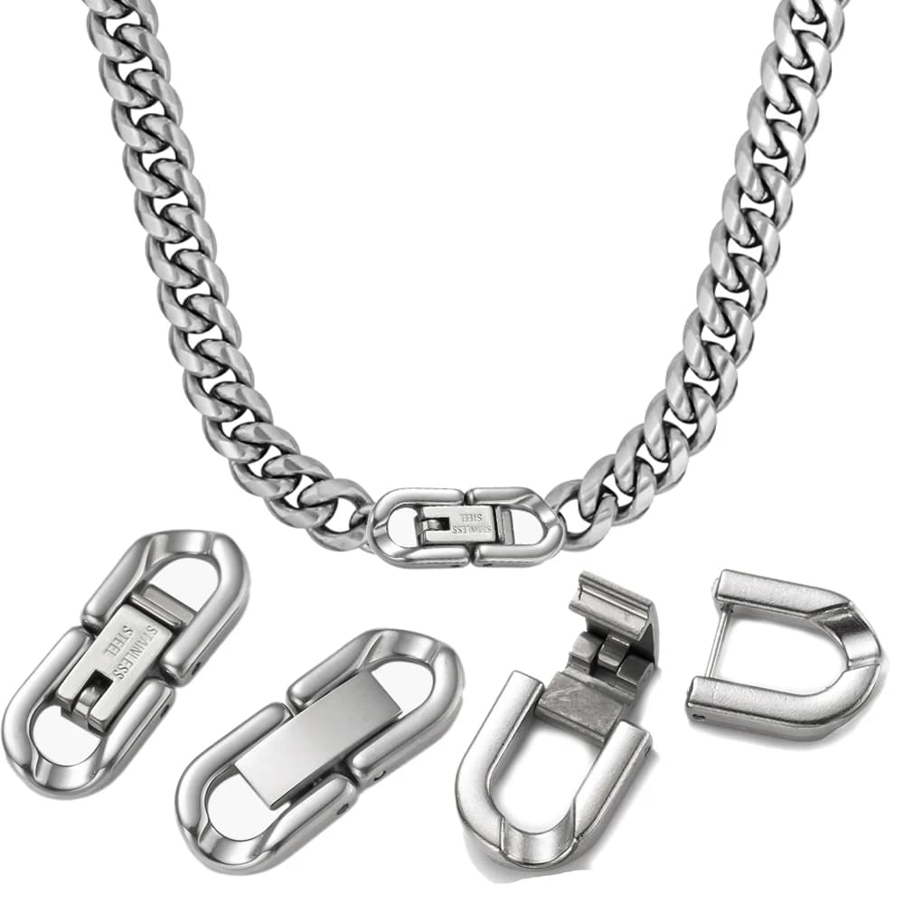 2 pezzi in acciaio inossidabile con chiusura pieghevole, collana, bracciale, estensori, set di fermagli di estensione pieghevole per la creazione di gioielli a catena cubana fai da te