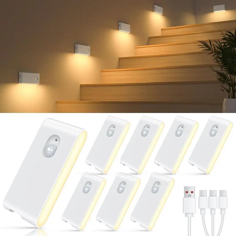 Luci Notturne Ricaricabili, Luci Notturne con Sensore di Movimento a Luce Bianca Calda, Luci Wireless per Scale, Corridoi, Cucina, C