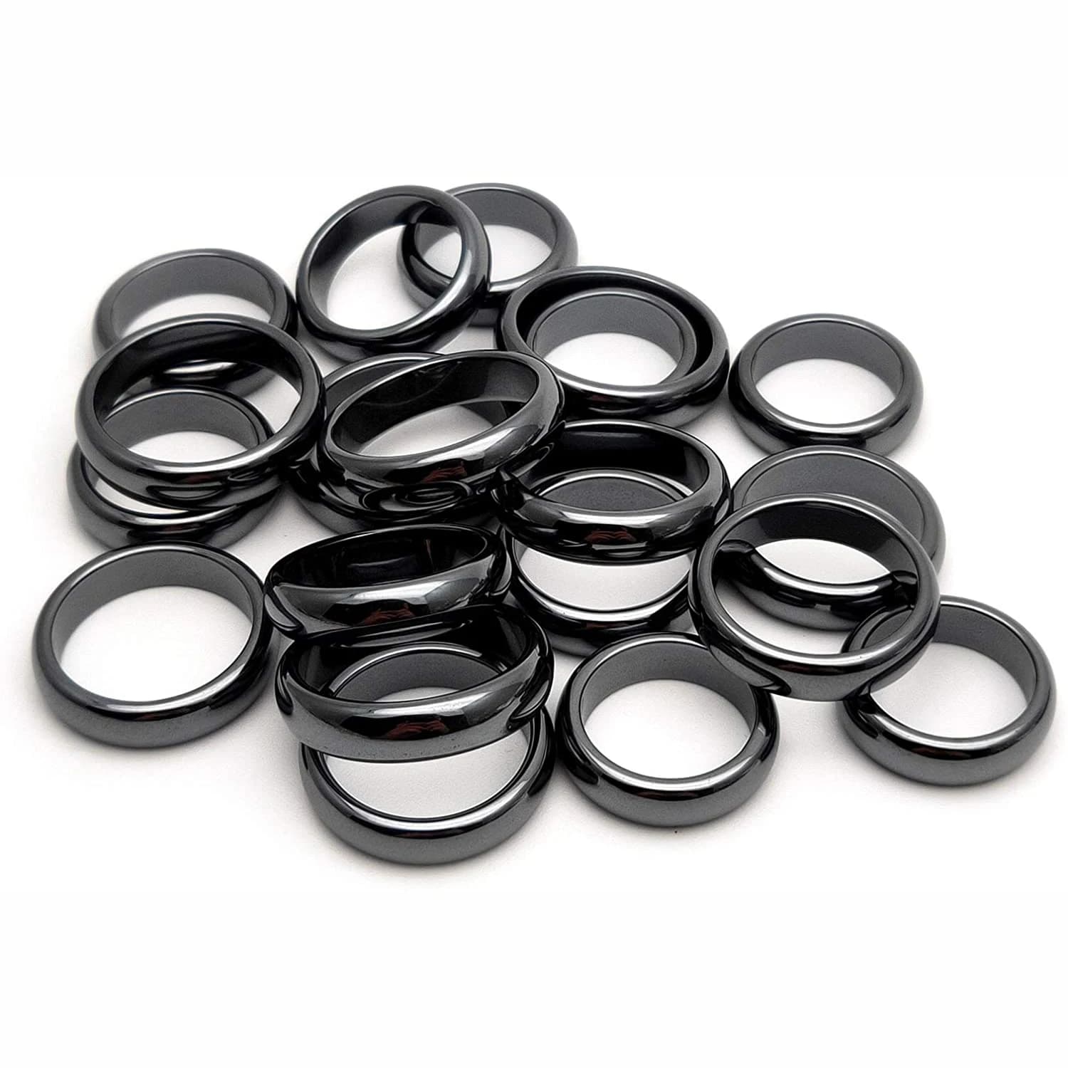 Anelli a fascia magnetica Anello in ematite a ciambella rotonda liscia con dito in cristallo vintage per donna uomo larghezza 6 mm