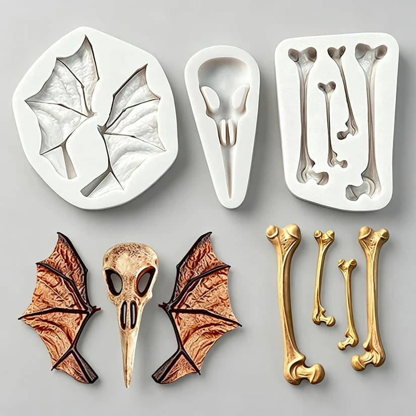 Halloween Skull Bat Wings Bone Silicone Mold for Sugarcraft Resin Cupcake Baking Fondant Cake Decorating Tools