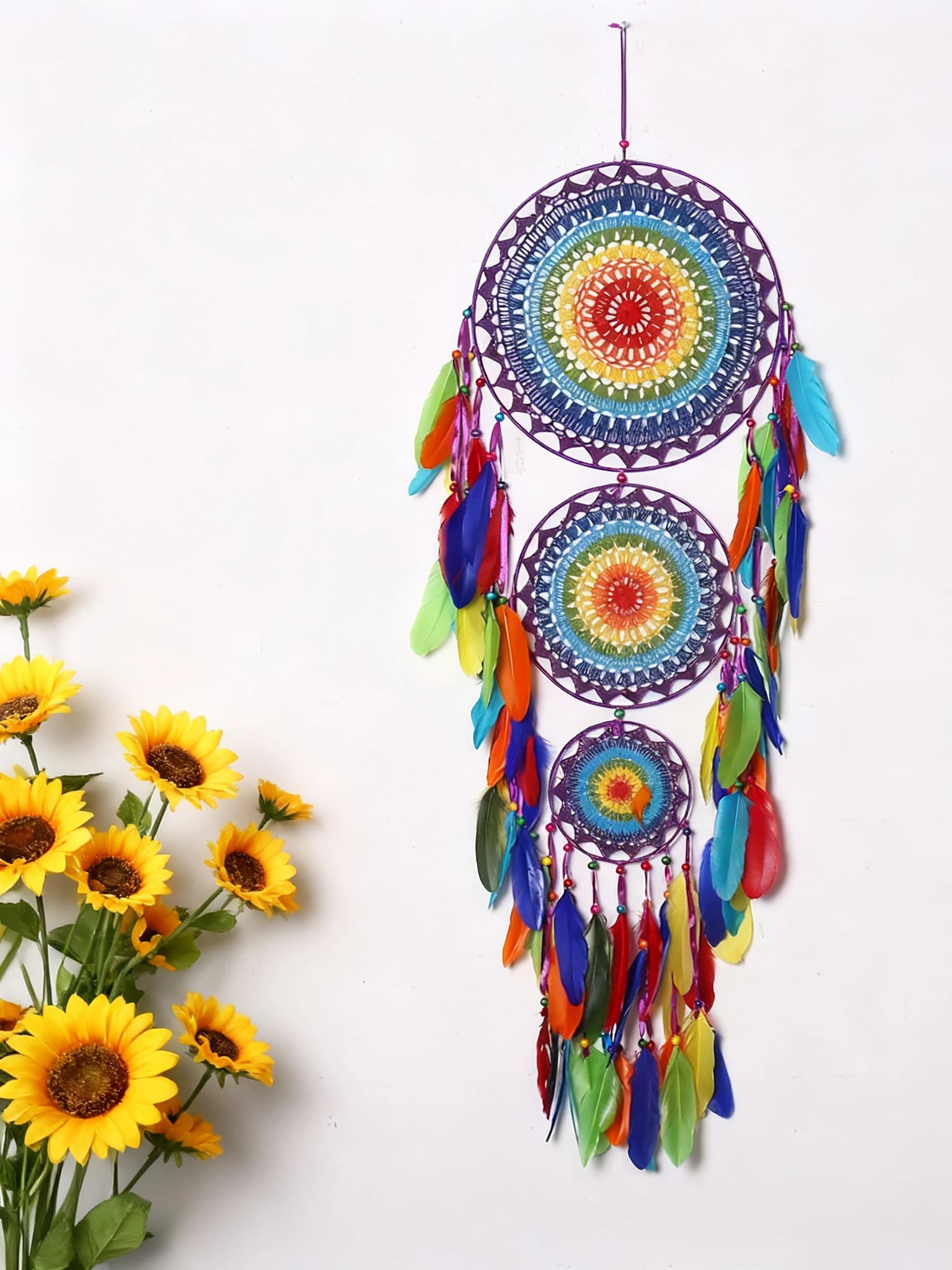 Indian Style Three Ring Dream Catcher Wall Decorations Hanging Ornament Entrance Wall Decorations Tapestry Wall Hanging