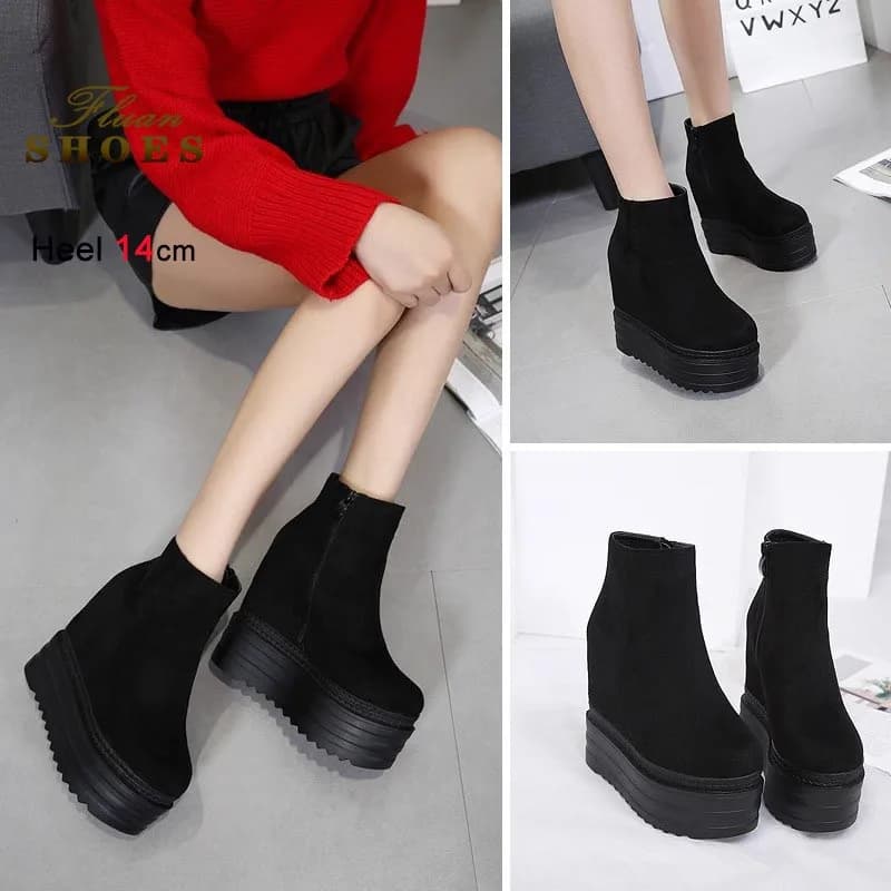2025 New Women's Boots High heels 14 cm Short boots in suede Side hinge Boots with thick sole Autumn Winter Women's Shoes