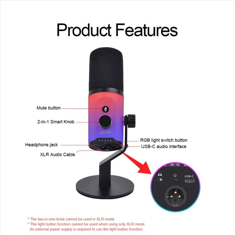 Dynamic Microphone B04B-XLR/ USB for podcasting, recording, games, live streaming, USB RGB dynamic microphone