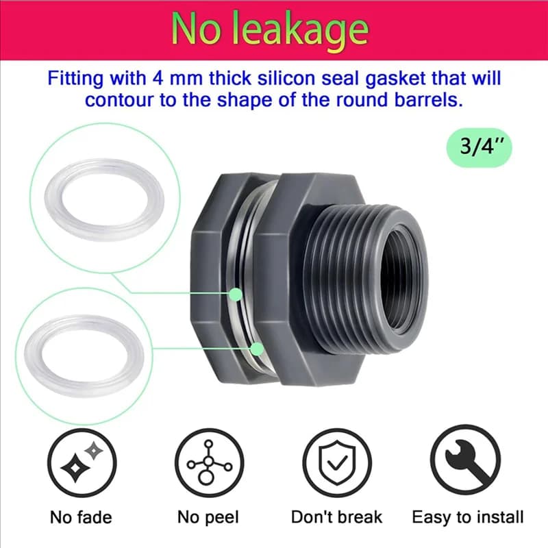 B97A-12X 3/4 inch PVC wallpaper fitting with caps, garden hose adaptor with clamp kit, water tank connector