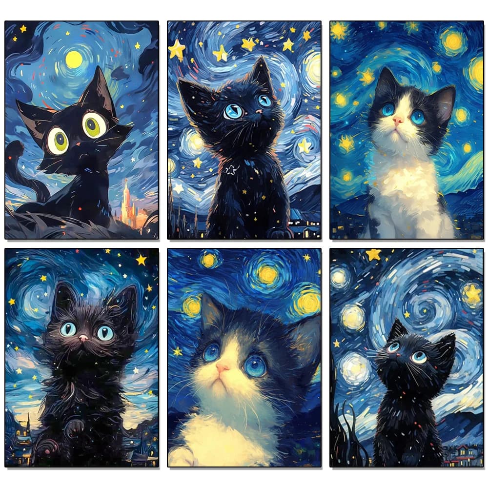 Kit di pittura diamante 5D fai da te cielo stellato gatto diamante ricamo punto croce cartone animato gatto astrale decorazione della casa pittura artistica