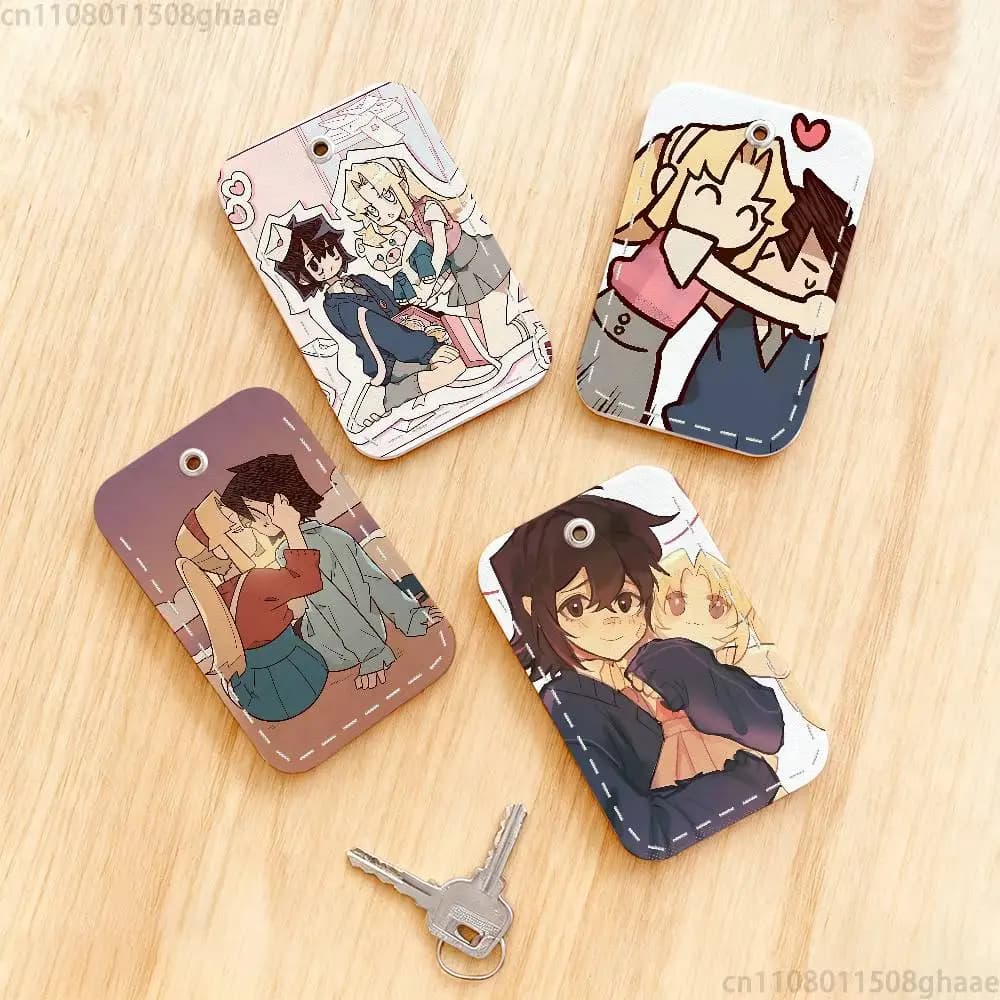 I Love Amy AMY x BIBI Anime Rectangular Card Case Keychain Access card bag Keychain Leather card holder Keychain Access