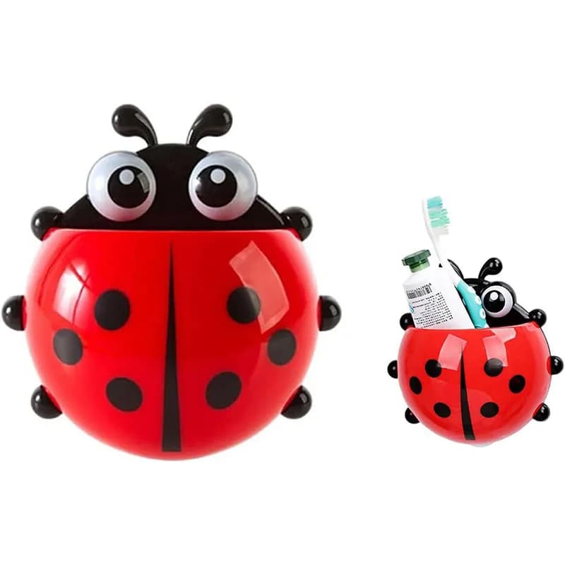 1 Pezzo Portaspazzolino a Forma di Coccinella, Porta Dentifricio a Cartone Animato per Bagno, Supporto Creativo Multiuso con Ventosa