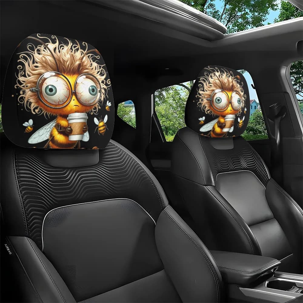 1 pezzo/2 pezzi Simpatico e divertente cuscino per poggiatesta auto a forma di ape in peluche, decorazione per interni auto, rimovibile e lavabile, adatto