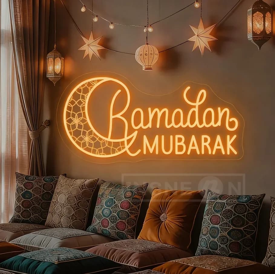 Insegna LED al Neon Personalizzata 'Ramadan Kareem' e 'Eid Mubarak', Decorazione per Feste, Festival Islamico, Decorazione Murale per Casa, Regalo Ramadan, Logo