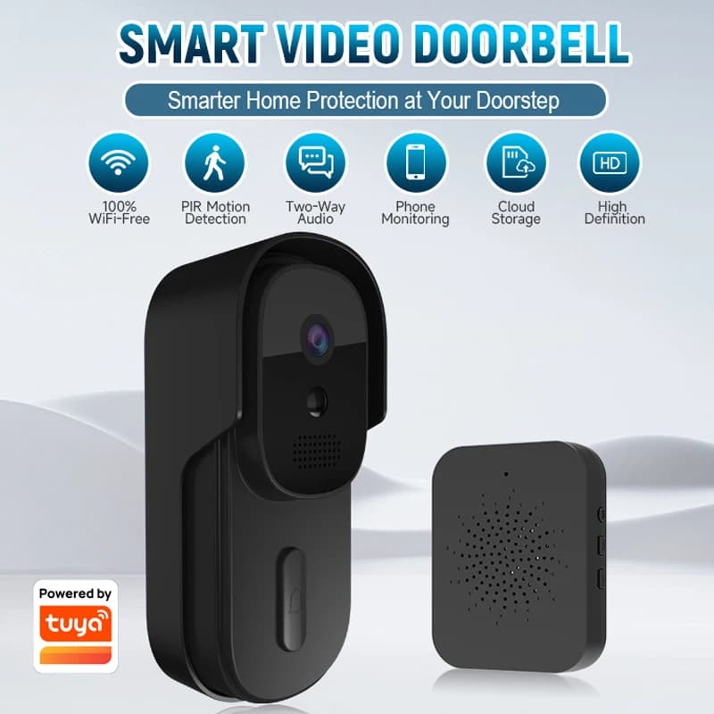 Campanello Tuya con Telecamera Wireless, App Smart Life, Rilevamento PIR del Corpo Umano, Videocitofono di Sicurezza con Visione Notturna