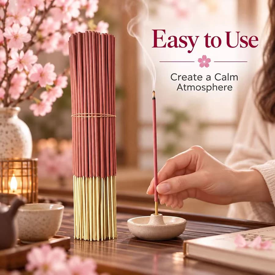 22cm Pink Cherry Blossom Incense Stick 27/49/99 to eliminate odors, used for studying, meditating, and relaxing in the bedroom