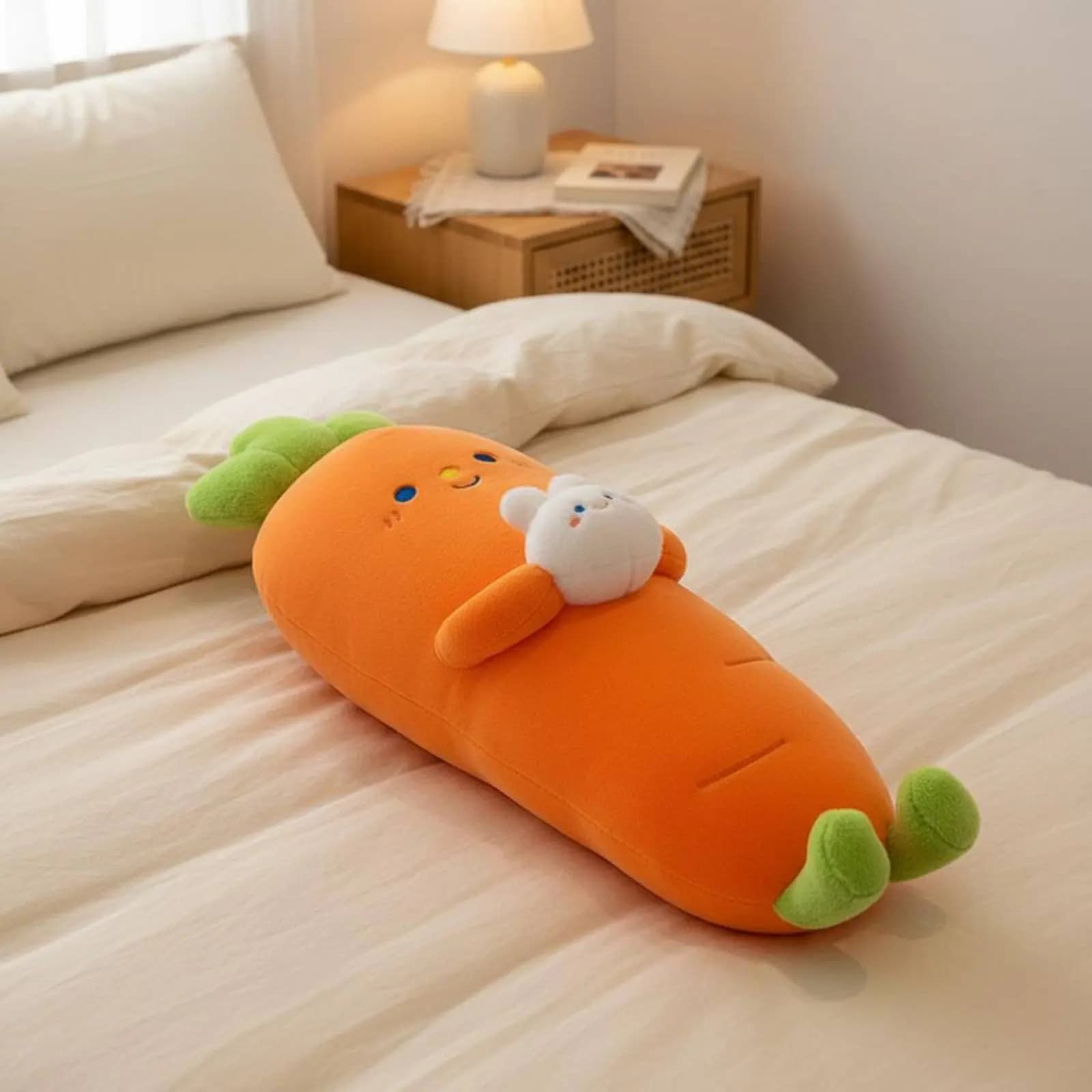 Peluche Coniglio con Carota, Regalo di Compleanno, Creatura Imbottita a Forma di Carota Lunga, Accessorio per la Camera da Letto, Imbottitura in Cotone PP, Decorazione per la Casa