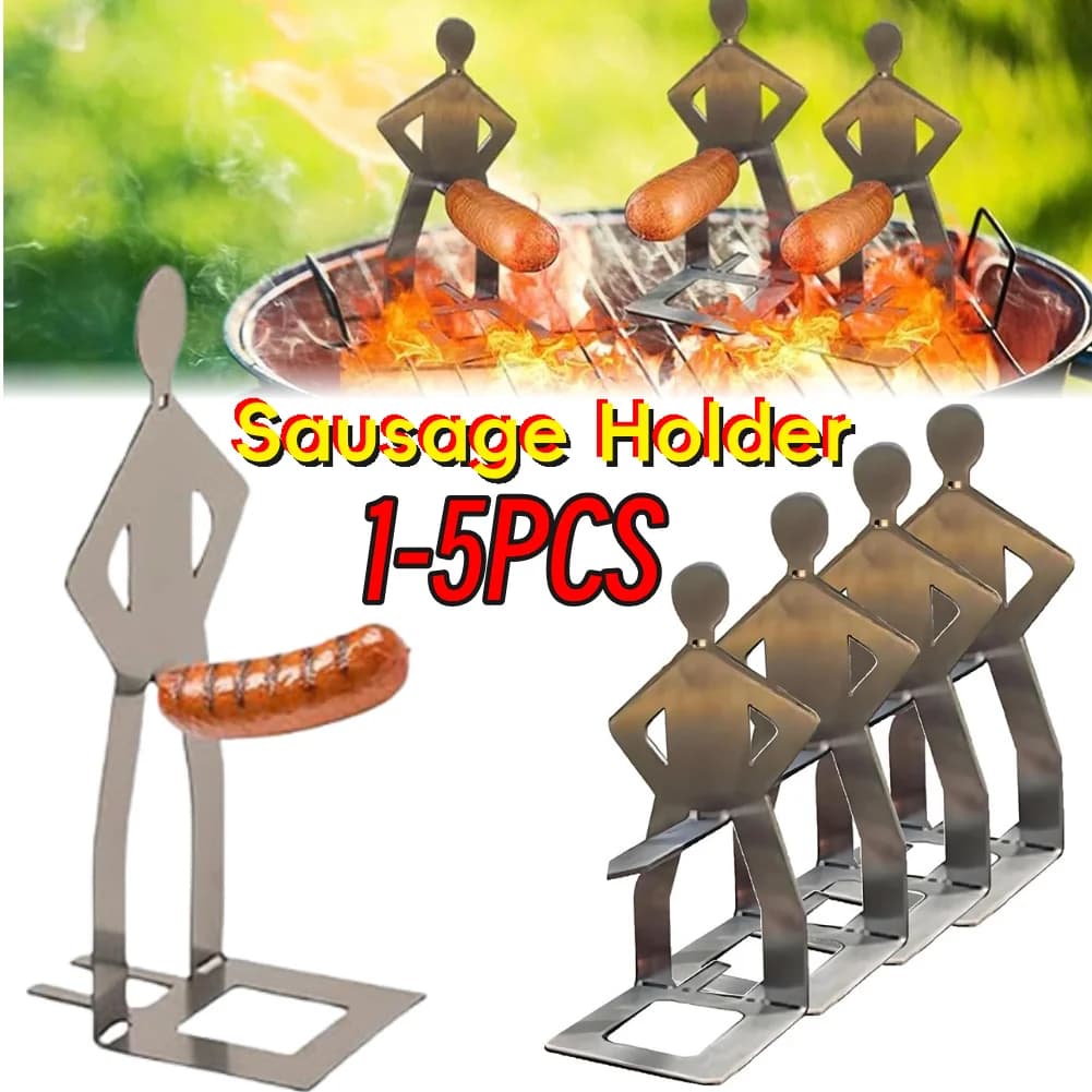 Supporto per salsicce da barbecue in acciaio inossidabile, un regalo divertente, riutilizzabile, supporto per hot dog a forma di uomo, per campeggio all'aperto