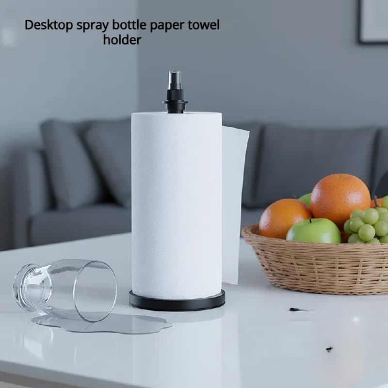 Porta carta igienica indipendente con bottiglia spray Porta pellicola trasparente in acciaio inossidabile - Porta asciugamani di carta da cucina senza trapano