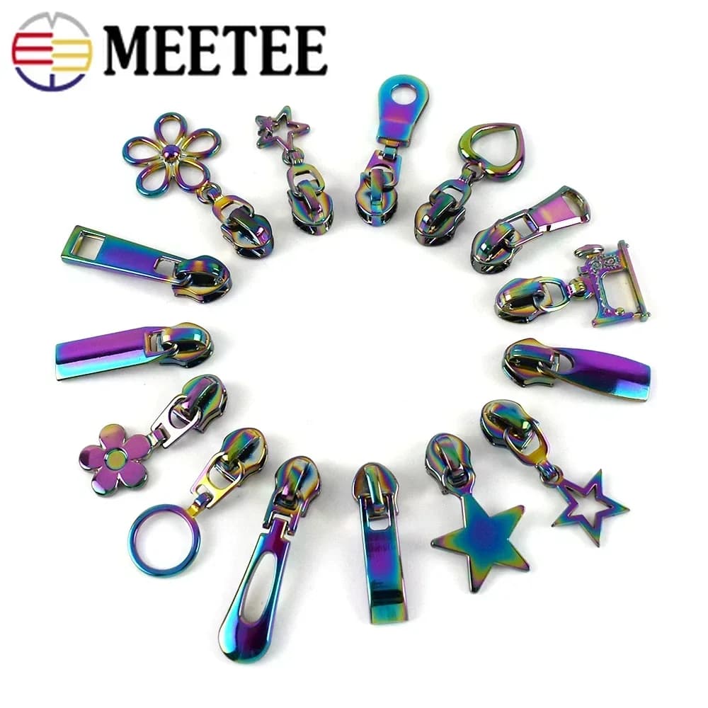 Testa scorrevole con cerniera arcobaleno da 5 pezzi per 5 # Cerniere in nylon Borsa per vestiti Borsa Estrattore per zip Kit di riparazione per cucire Accessori per sartoria fai-da-te