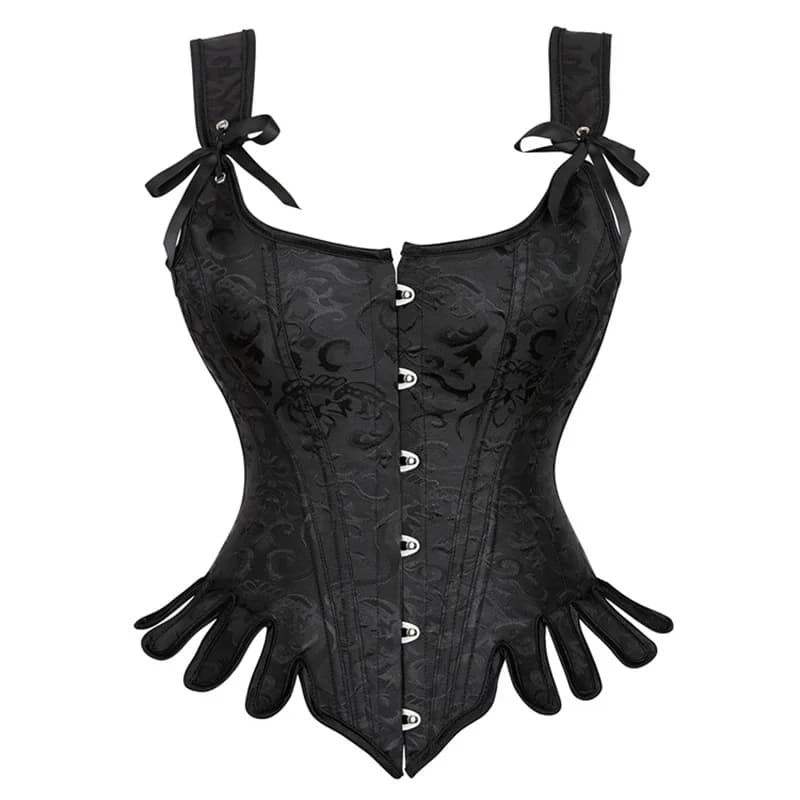 Women Corset Top with Shoulder Strap Gothic Black Blue Lace Up Overbust Embroidery Bustier Vest Renissance Costume