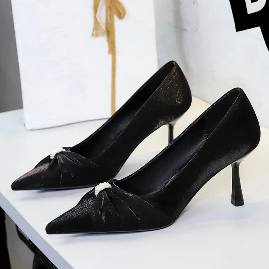 BIGTREE Spring Satin Butterfly-kont Pointed Toe Mules Women's Pumps Fashion Elegant Thin Heels Party Dress Sandals Shoes