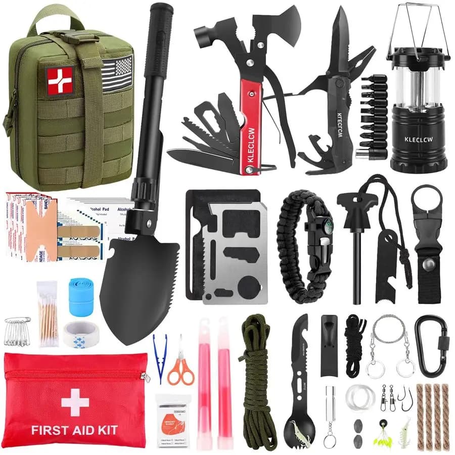 Kit di sopravvivenza e pronto soccorso natalizio per uomo, 160 pezzi di forniture di emergenza e accessori da campeggio con borsa Molle migliorata per l'esterno