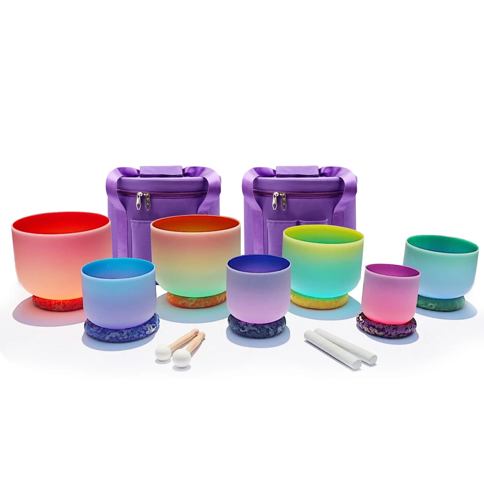 STAR LINKUP 6-12 Inch Crystal Singing Bowl Set 7pcs Chakra Color Quartz Sound Bowls with Carring Case and Suede Sticks Mallet