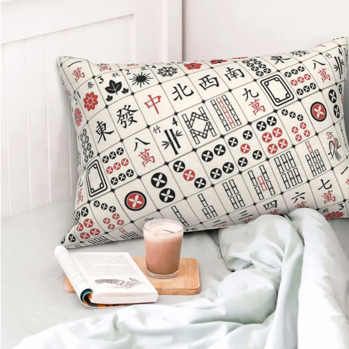 Federa per cuscino rettangolare con motivo Mahjong, decorazione per camera da letto, letto, casa, cuscino confortevole