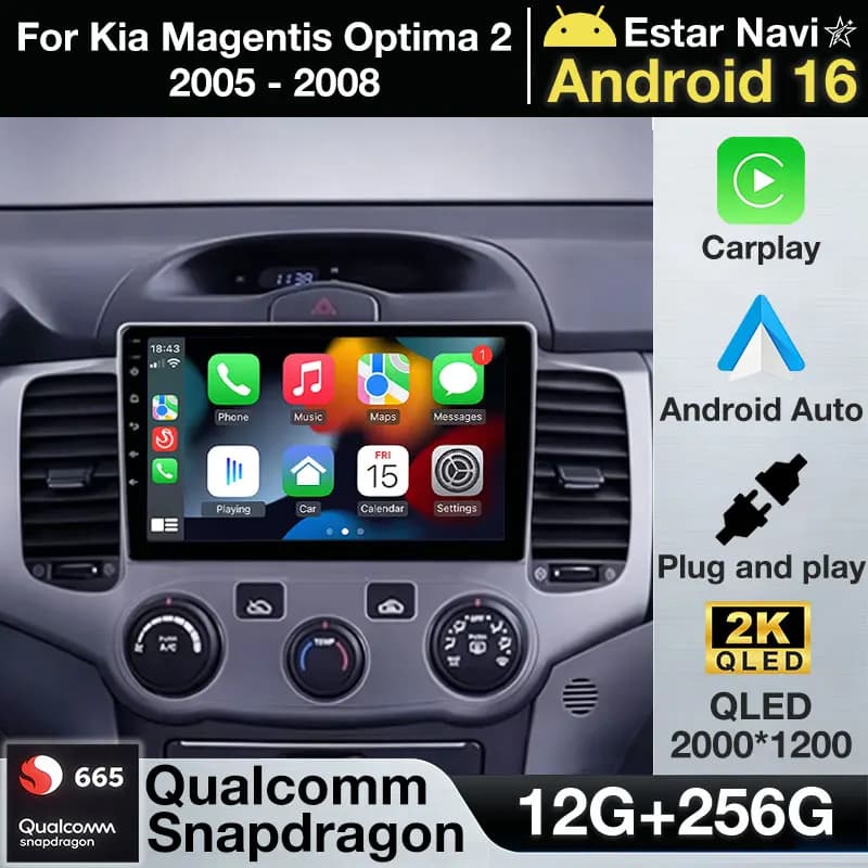 Autoradio Android 16 per Kia Magentis Optima 2 2005-2008, Stereo Multimediale con GPS, Navigazione, Video, Carplay, Auto 4G WIFI