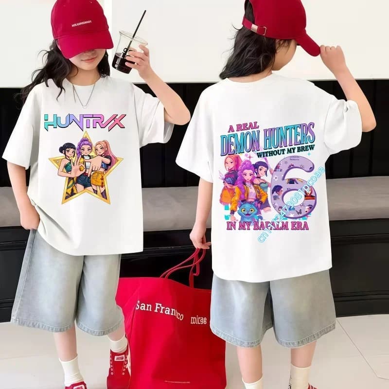 Maglietta estiva a maniche corte in cotone per bambini, boutique Kpop Demon Hunters, maglietta con numero, Kawaii Rumy, top per compleanno, abbigliamento da festa, t-shirt per ragazze