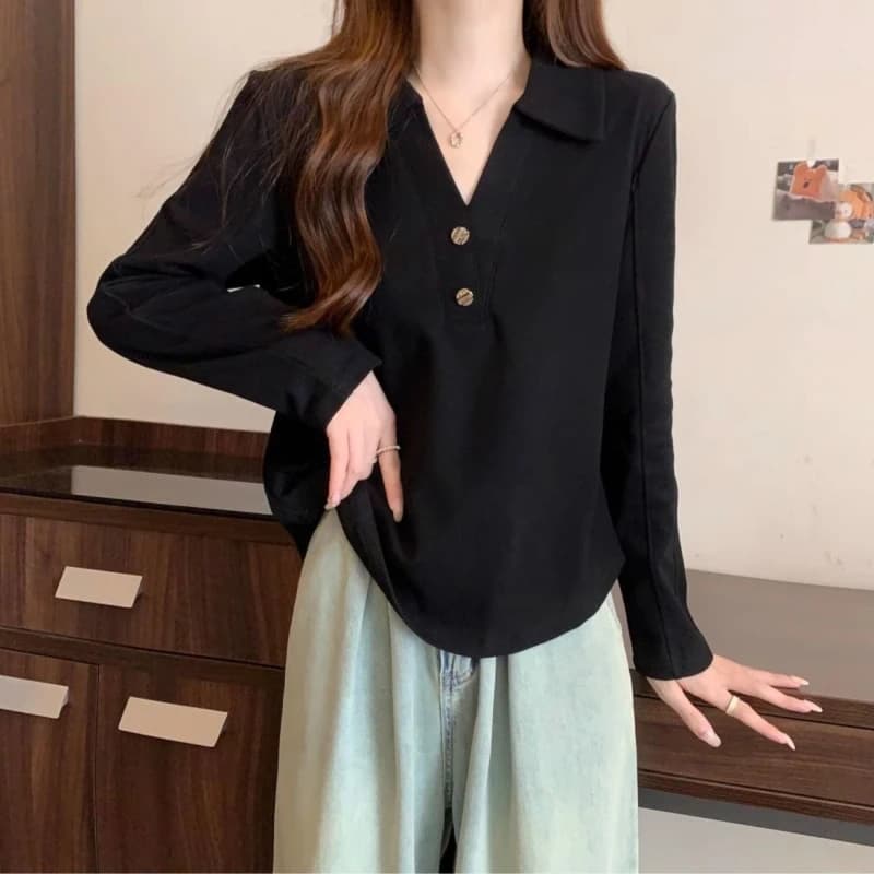 Women's long-sleeved cotton shirt that slims the belly that hides fashionable casual top for autumn winter