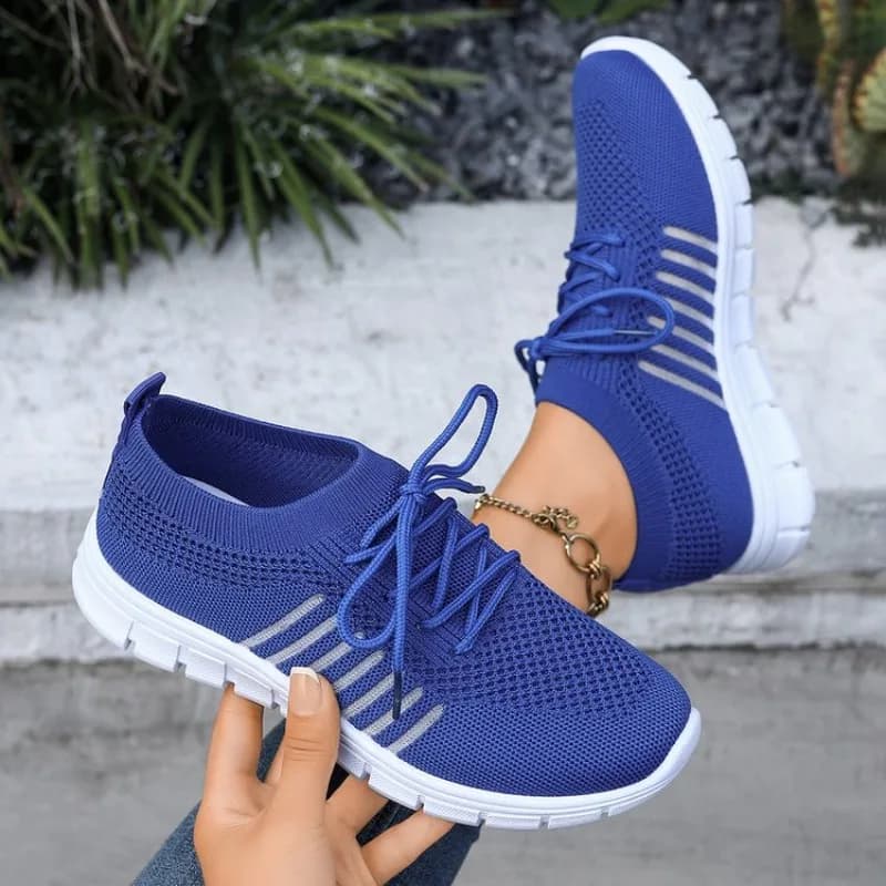 Women's Sneakers Round Toe Slip on Woven Look Textured Upper Lace Up Flat Casual Shoes with Side Striped Detail for Daily Wear