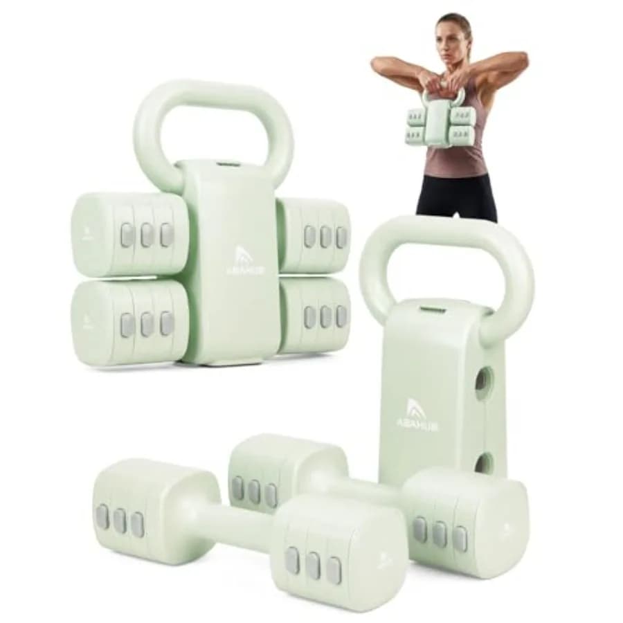 Set di manubri per palestra domestica: pesi regolabili 4-in-1 con convertitore per impugnatura kettlebell, struttura in acciaio, nero e grigio, salvaspazio