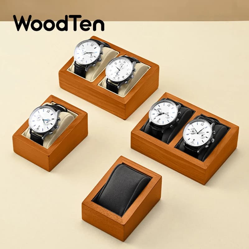 WoodTen Wooden Watch Box Storage 1/2-Slot Wrist Watch Organizer Box Display Organizer with Pillow Bag for Watch Display Stand