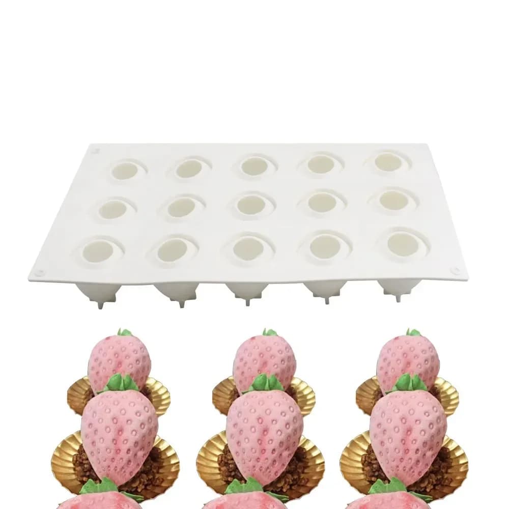 15 Strawberry Mousse Mould Fruit Jelly Chocolate DIY Baking Silicone Handmade Soap Molds Candle Moulds