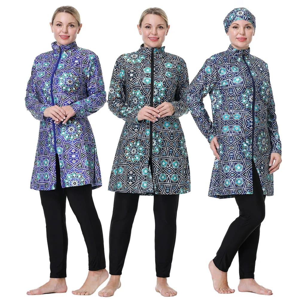 Donne costumi da bagno musulmani stampa vestiti islamici Hijab 3 pezzi maniche lunghe costume da bagno sportivo Burkinis costume da bagno Plus Size 3xl-8xl