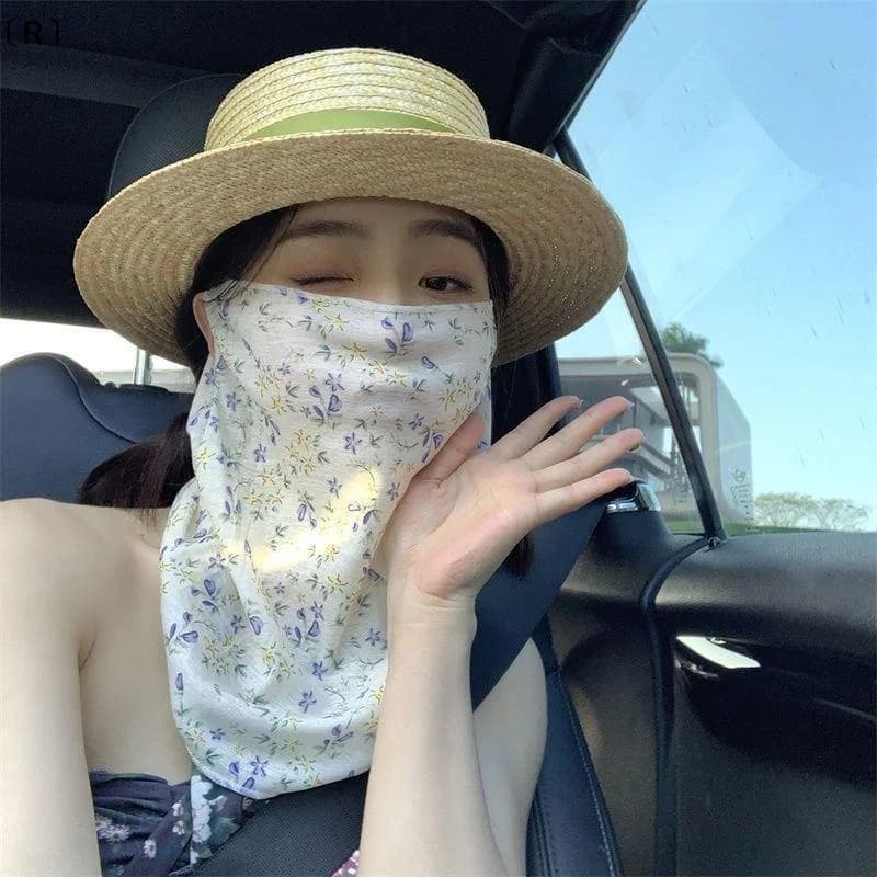 〔R〕Maschera Protettiva Solare Estiva con Motivo Floreale, Protezione UV Completa per il Viso, Maschera Sottile Femminile, Velo Copriviso, Protezione per Collo