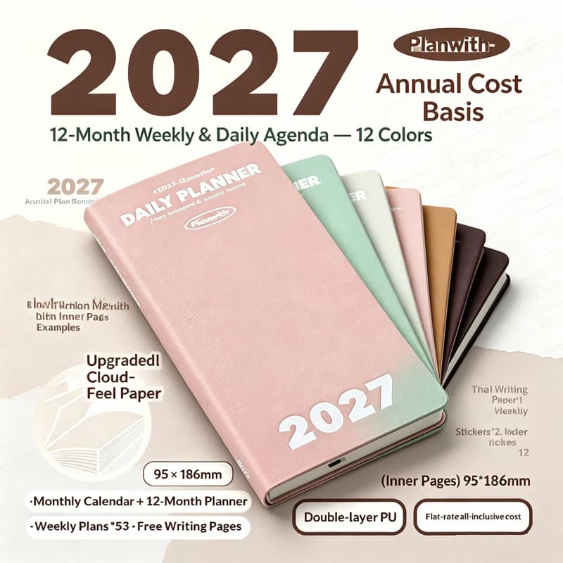 Planwith 2027 Mini Daily Planner,Weeks Slim Pocket Notepad,Portable Habit Tracker Notebook,Small Memo Pad Journal MultipleColors