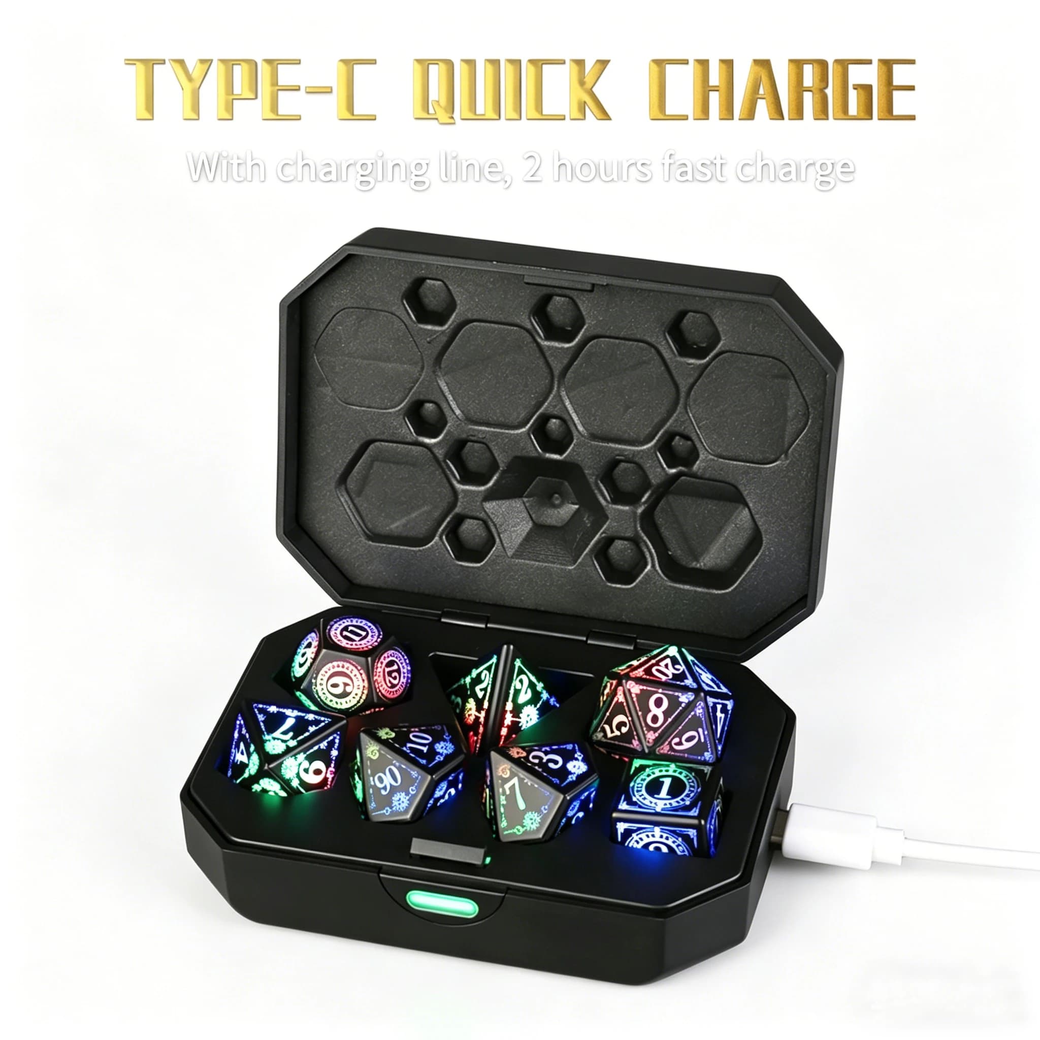 7 dadi LED ricaricabili, perfetti per giochi da tavolo, giochi di ruolo (RPG), Dungeons & Dragons (D&D) e regali di Natale