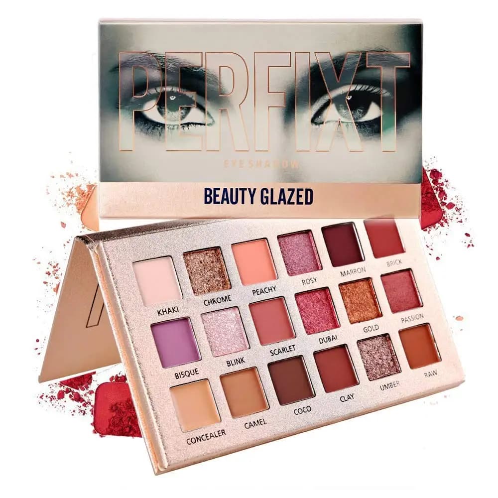 Beauty Glazed Perfixt 18 Colors Shade palette, pearly finish tone color earth, natural long lasting shade, gifts for women