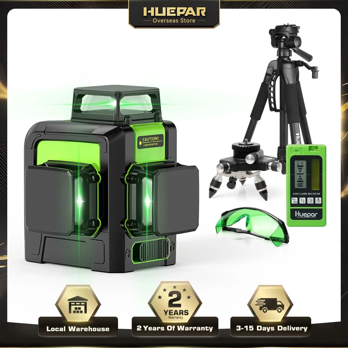 Huepar 903 Set 12 3D Cross Lines Laser Level Osram Green Laser Ray Self-levelling 360 Horizontal Vertical with Treppiede Receiver