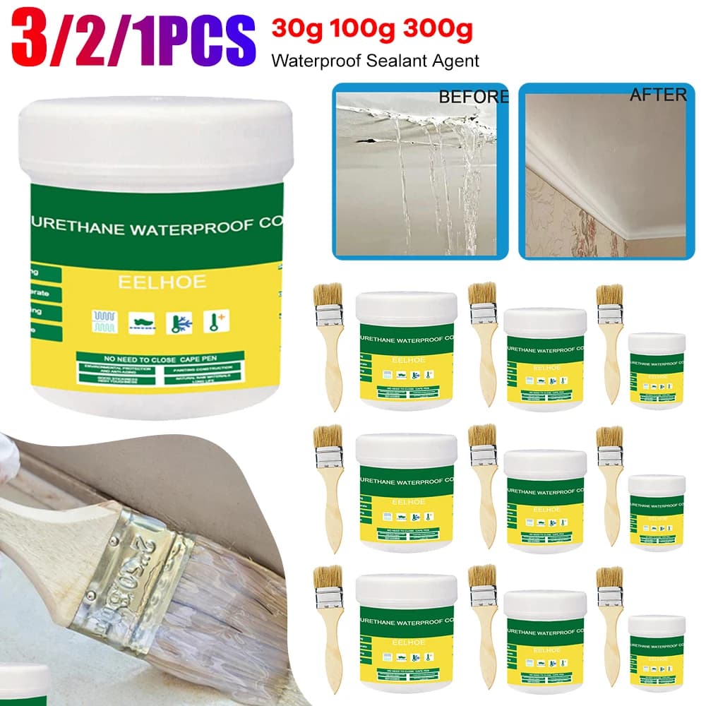 1/2/3PCS Rivestimento Impermeabile Agente Sigillante Wc Anti-Perdite Colla Cappotto Colla In Poliuretano con Pennello 30/100/300g per Tetto Bagno