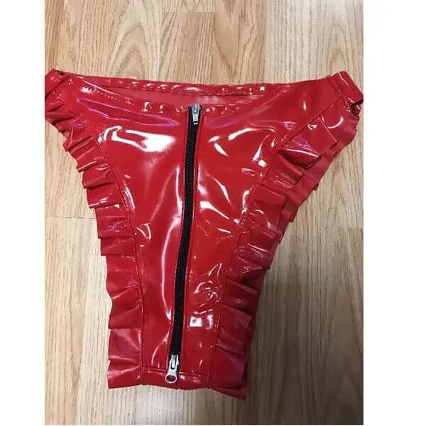 Pantaloncini rossi da donna in lattice di vendita calda al 100% con cerniera nera 0,4 mm taglia S-XXL festa di Halloween