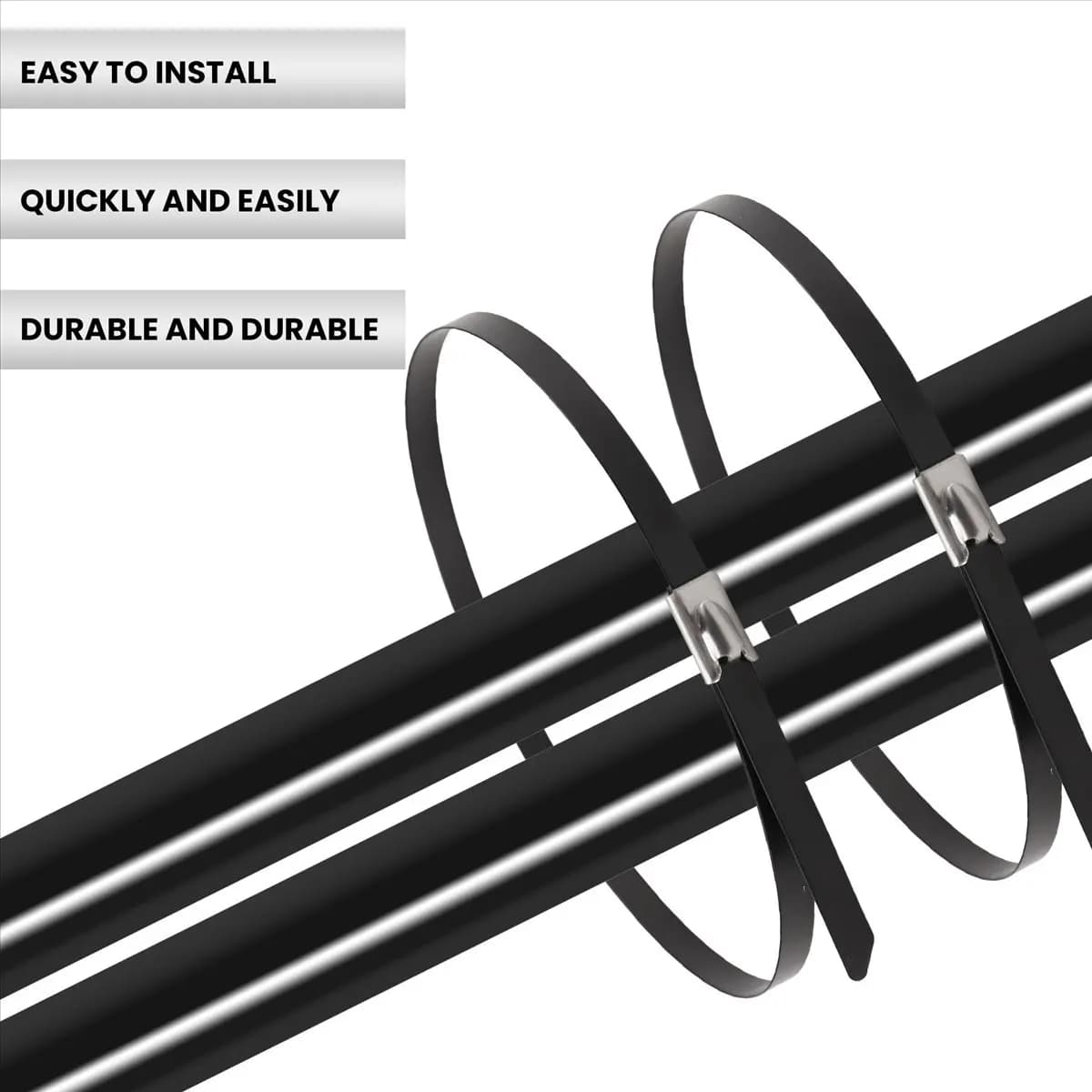 【STABLE QUALITY】Metal Zip Ties Black 100Pcs 11.8 Inch 304 Stainless Steel Epoxy Coated Cable Tie for Machinery, Vehicles, Farms,